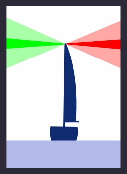 Diagram:  sailing vessel showing vertical sectors of lights - upright