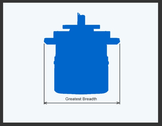 Silhouette of large merchant vessel showing greatest breadth
