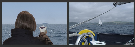 Monitoring the compass bearing of an approaching vessel, by compass and fixture