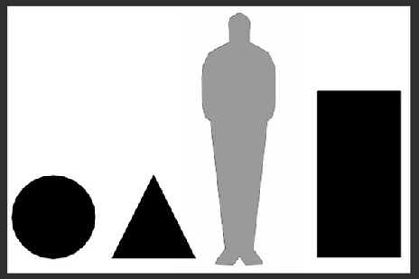 Diagram:  comparison of shapes of minimum size with a typical height person