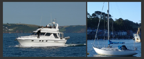 A high-sided motor boat and a deep-draught sailing vessel