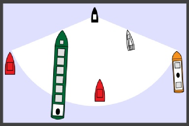 Diagram:  vessels coming up on another from more than 22.5° abaft the beam