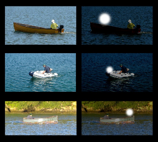 3 small power-driven boats under 7m & 7kts - by day and showing all-round white light