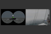 A small power-driven vessel underway in sight and a view forward in restricted visibility