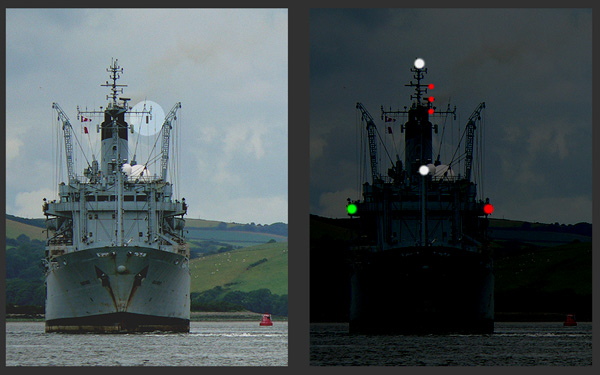 Vessel constrained by her draft seen from ahead