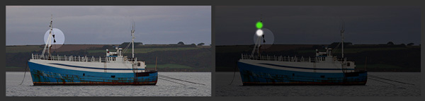 A vessel engaged in trawling showing signal and all-round lights (not making way)