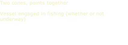 Two cones, points together  Vessel engaged in fishing (whether or not underway)