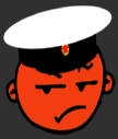 Drawing:  a "pilot" with a red face - breathless from climbing to the ship's bridge - wearing a cap with a white cove