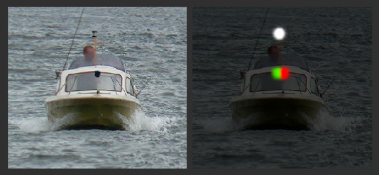 A power-driven vessel showing the combined lantern permitted to vessels length less than 20m
