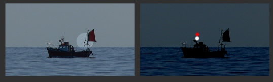 A vessel engaged in fishing other than trawling showing signal and all-round lights (not making way)