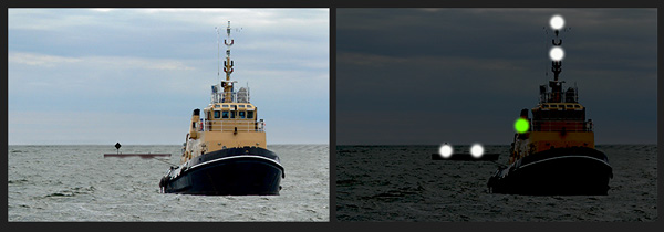 An inconspicuous object being towed - towing vessel under 50m shows lights for tow not more than 200m