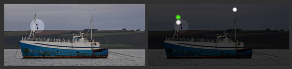 A vessel engaged in trawling showing signal, all-round lights and masthead light (not making way)