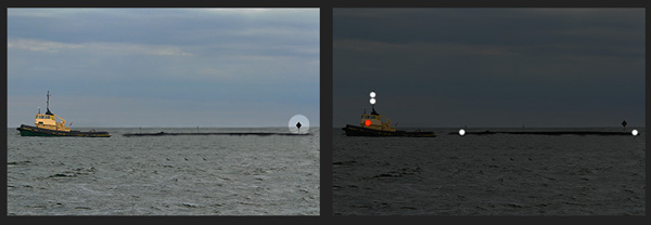 An inconspicuous object being towed - towing vessel under 50m shows lights for tow not more than 200m
