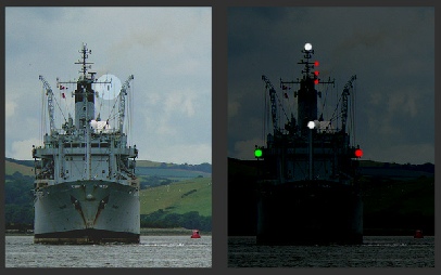 Vessel constrained by her draft seen from ahead