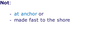 Not:  at anchor or made fast to the shore